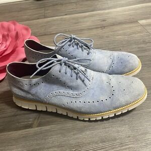 COLE HAAN Mens Sz 15M ZERØGRAND Wingtip Oxfords C29668 Suede Light Blue Derby